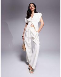 ASOS - Pantalones De Sastre Blanco Con Detalle Cruzado Anudado De Mezcla De Lino De (Parte De Un Conjunto) - Lyst