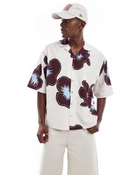 ASOS - Camisa Extragrande Con Media Manga Y Estampado Floral De -Neutro - Lyst
