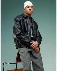 ASOS - Oversized Gewatteerd Harrington Jack Van Imitatieleer - Lyst