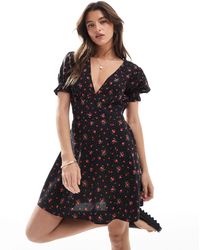 Miss Selfridge - Printed Spun V Neck Mini Tea Dress - Lyst