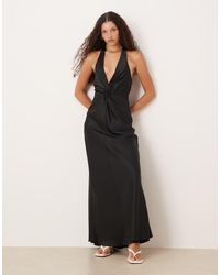 Six Stories - Twist Front Satin Maxi Dress - Lyst