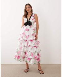 Sister Jane - Dream Pernilla V-Neck Sleeveless Bow Detail Tiered Ruffle Skirt Maxi Dress - Lyst