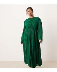ASOS - Asos Design Curve Tie Back Fluted Sleeve Pleated Chevron Chiffon Midi Dress - Lyst
