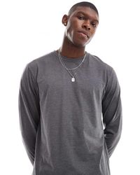 ASOS - Camiseta Gris Carbón Jaspeado Básica De Manga Larga Con Cuello Redondo De - Lyst