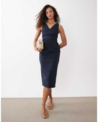 ASOS - V Neck Sleeveless Bengaline Ruched Midi Dress - Lyst