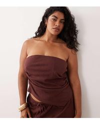 ASOS - Asos Design Curve Co-ord Cotton Crinkle Asymmetric Bandeau Top - Lyst