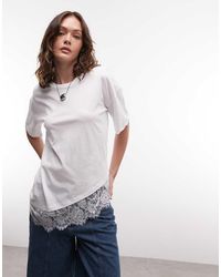Noisy May - Oversized Asymetric T-shirt With Lace Hem - Lyst