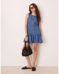 ASOS - Soft Denim Sleeveless Mini Dress With Drop Waist - Lyst