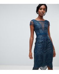 Chi Chi London High Neck Lace Pencil Dress In Green