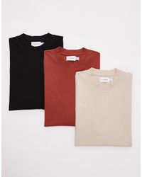 TOPMAN - Confezione Da 3 T-Shirt Oversize Nera, Color Pietra E Bordeaux - Lyst
