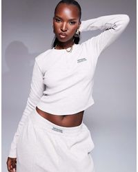 ASOS - Top De Manga Larga Con Cuello Panadero De Canalé De Weekend Collective (Parte De Un Conjunto)-Beis Neutro - Lyst