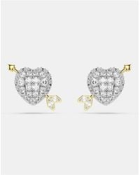 Swarovski - Idyllia Stud Earrings, Mixed Cuts, Heart With Arrow, Mixed Metal Finish - Lyst