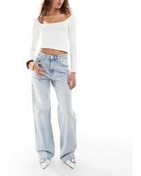 Tommy Hilfiger - Vaqueros De Talle Medio Y Corte Recto Holgado Con Lavado Muy Claro Y Costuras Desflecadas Mia De -Azul - Lyst