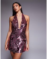 Oh Polly - Flower Sequin Halter Mini Dress - Lyst