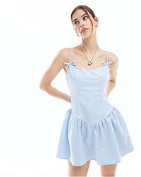Motel - Bow Detail Lace Trim Mini Dress - Lyst