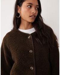 Vila - Button Front Teddy Jacket - Lyst