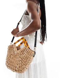 ASOS - Straw Tote Bag With Tort Resin Handle And Detachable Cross Body Strap - Lyst