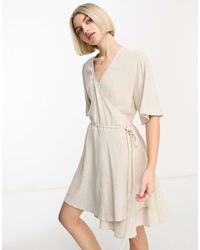 Weekday - Kimberly Linen Mix Mini Wrap Dress - Lyst