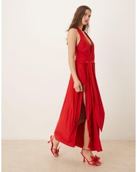 Abercrombie & Fitch - Halter Neck Elevated Jersey Knot Front Maxi Dress - Lyst