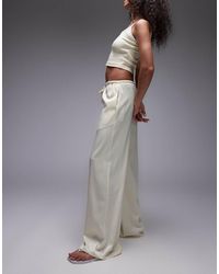 TOPSHOP - Pantalones Amarillo Pastel De Pernera Ancha Con Lazada En La Cintura De Satén De -Neutro - Lyst