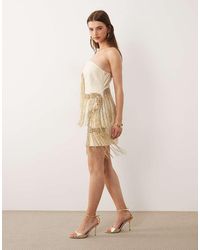 ASOS - Curved Bandeau Mini Dress With Gold Tassel Embellished Fringe - Lyst