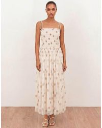 ANAYA - Polka Dot Shirred Self-Tie Cami Midi Dress - Lyst
