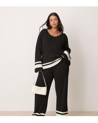 Pretty Lavish Curve - Pantalones Negros Con Detalle En Contraste De Punto De (Parte De Un Conjunto) - Lyst