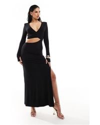 ASOS - Long Sleeve Asymmetric Cut Out Maxi Dress With Tie Back Detail - Lyst