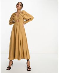 ASOS - Pleat Shoulder Midi Dress With Cut Out Back - Lyst