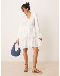 Y.A.S - Puff Sleeve Button Front Boho Mini Dress - Lyst
