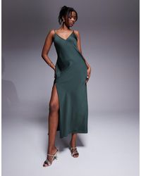ASOS - Satin V Neck Seam Detail Midaxi Dress With Split - Lyst