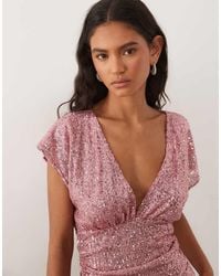 Miss Selfridge - Sequin V-neck Top With Gathered Waist - Lyst