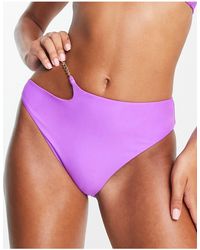 River Island Cut Out High Waist Bikini Bottom - Purple