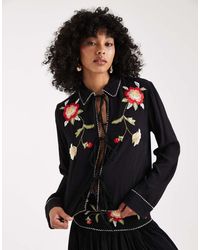 ASOS - Top Met Gestrikte Voorkant En Borduursels, Deel Van Co-Ord Set - Lyst
