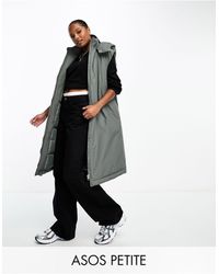 ASOS - Asos design petite - veste longue sans manches toucher papier à capuche - anthracite - Lyst