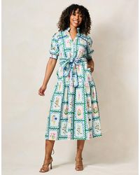 Hope & Ivy - The Lilith Button Front Midi Dress With Tiered Skirt And Tie Waist - Lyst