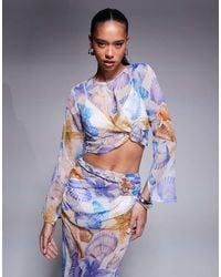 ASOS - Long Sleeve Chiffon Crop Top - Lyst