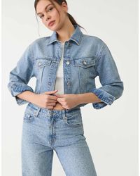 Stradivarius - Giacca Di Jeans Squadrata Medio Con Strass - Lyst