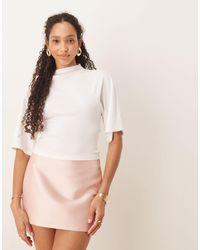 Gina Tricot - Top drapé à encolure bateau et manches courtes avec lien au dos - cassé - Lyst
