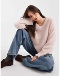 Miss Selfridge - Jersey Rosa Pastel Extragrande Con Cuello De Pico De Punto Desflecado De - Lyst