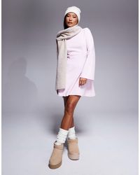 ASOS - Asos design petite - robe courte ajustée et évasée ultra douce à col montant - rose - Lyst