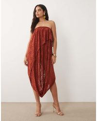 ASOS - Lace Bandeau Asymmetric Drape Midi Dress With Plait Detail - Lyst
