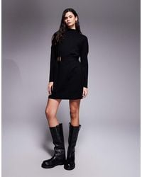River Island - Knitted Belted Jumper Dress - Lyst