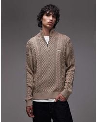 Tommy Hilfiger - Maglione Slim Fit Lavorato A Trecce Color Talpa Con Zip Corta - Lyst