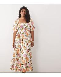 Vila Curve - Square Neck Puff Sleeve Midi Dress - Lyst