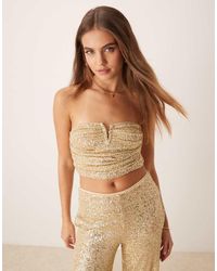 ASOS - Top Fruncido De Lentejuelas Con Escote Palabra De Honor Y Detalle De Metal De (Parte De Un Conjunto) - Lyst