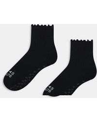 4505 - Set Van 2 Paar Antislip Pilates-Sokken Met Geschulpte Rand - Lyst