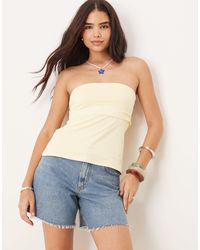 Abercrombie & Fitch - Curve love - short en jean large à taille haute avec ourlets effilochés - délavage moyen - Lyst