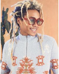 ASOS Knitted Borg Yarn Half Zip Jumper With Aztec Pattern - Blue