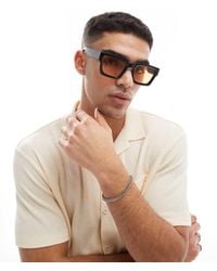 ASOS - Gafas De Sol Negras Con Montura Cuadrada Biselada Y Lentes Color Ámbar De - Lyst